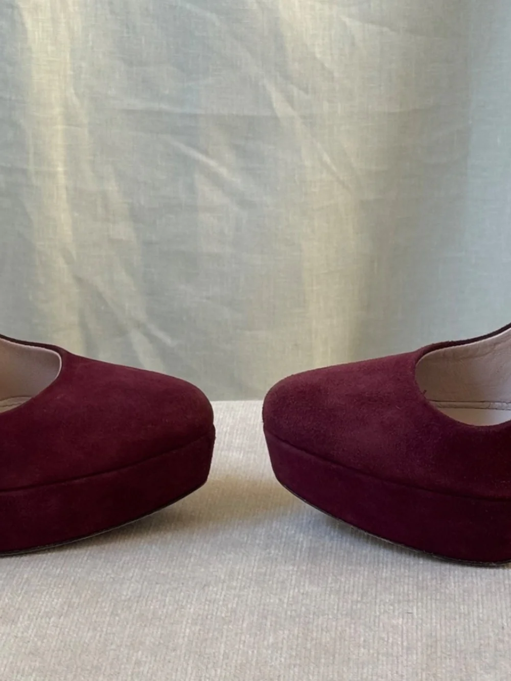 Miu Miu Burgundy Suede Platform Pumps Sculptural Heels 37.5